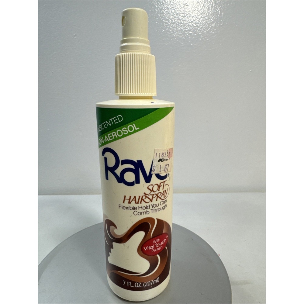 Vintage‎ Rave Soft Hairspray Unscented Non-Aerosol 7oz Flexible Hold Vital Touch